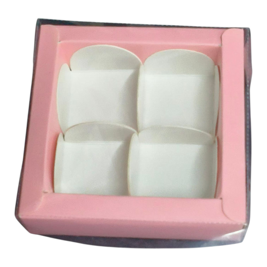 4 Cavity Chocolate Box| Transparent Top| Pastel Pink | 10 PC's pack