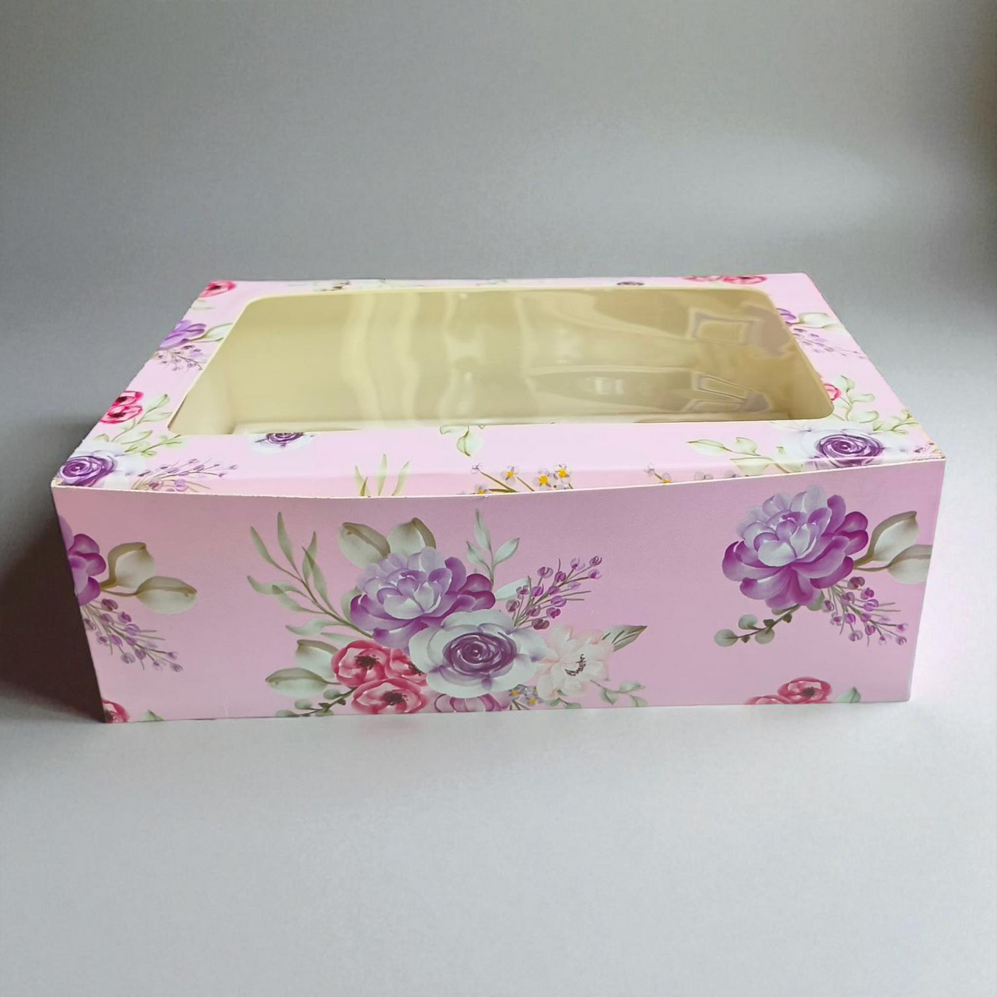 CUP CAKE BOX L WINDOW 6PCS PINK FLORAL 9*6.75*3.5 10 PCS PACK