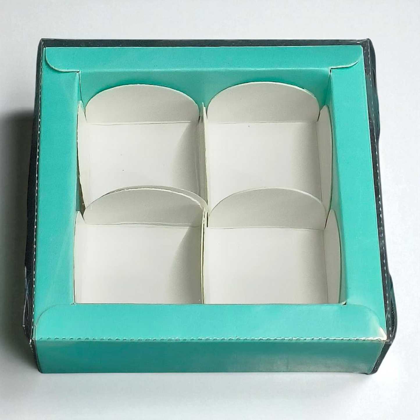 4 Cavity Chocolate Box| Transparent Top| Mint Green | 10 PC's pack