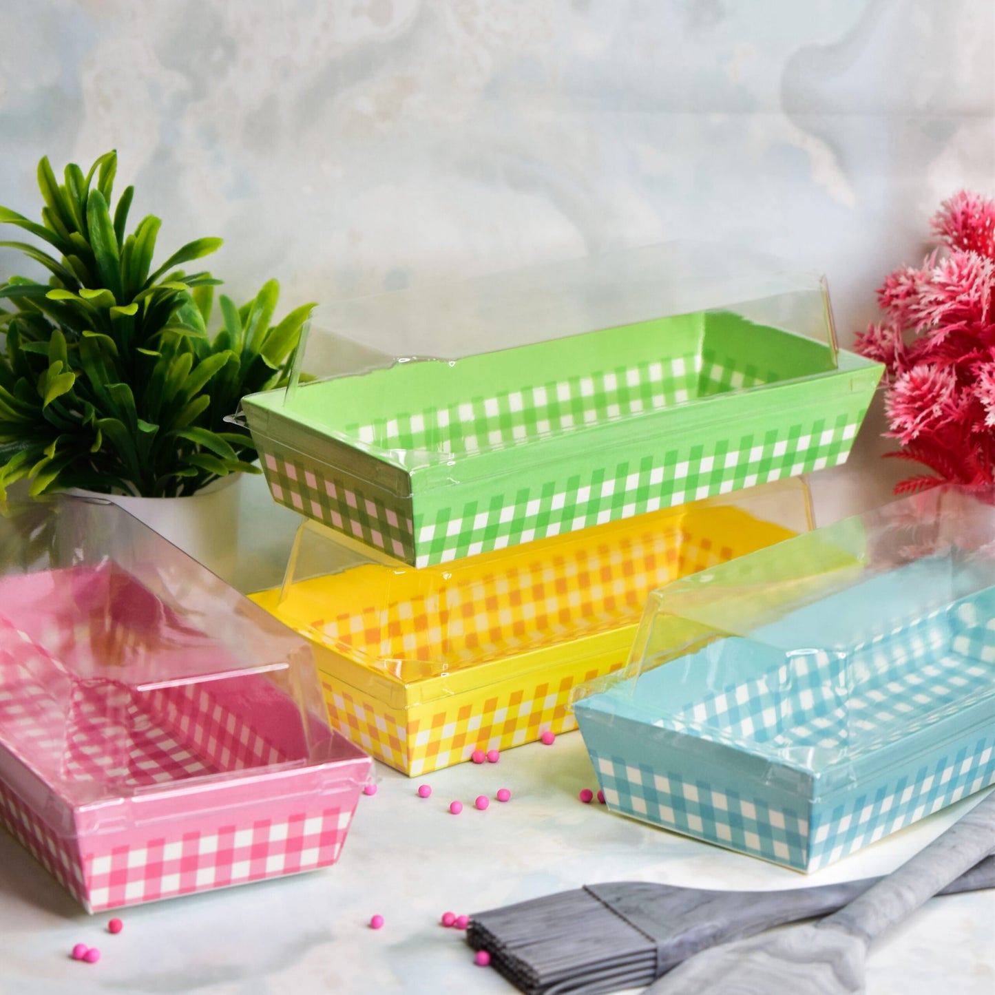 Tea Time Cake Rectangular Box with lid 7*3*1.5 inch-10 Pcs Pack