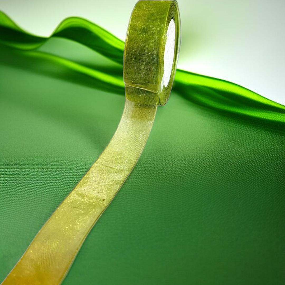 Premium organza Ribbon | size- 25 mm-| Length -30 mtr|Mehandi Green