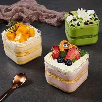 ACRYLIC VERTICAL SQUARE DESSERT TUB | 200 ML | BOX 10 PCS PACK |Size 7.5×7.5×7.5 cm