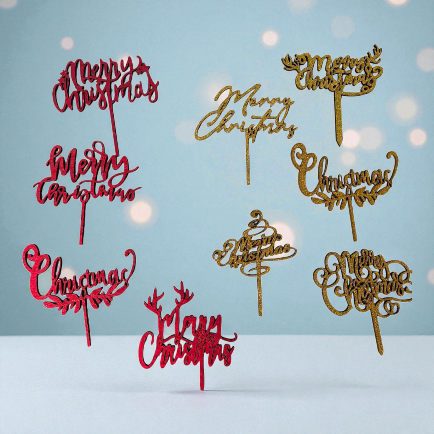 Christmas Theme 3"inch MDF Cut Out | Random Design| Red Colour | 6 PC's Pack