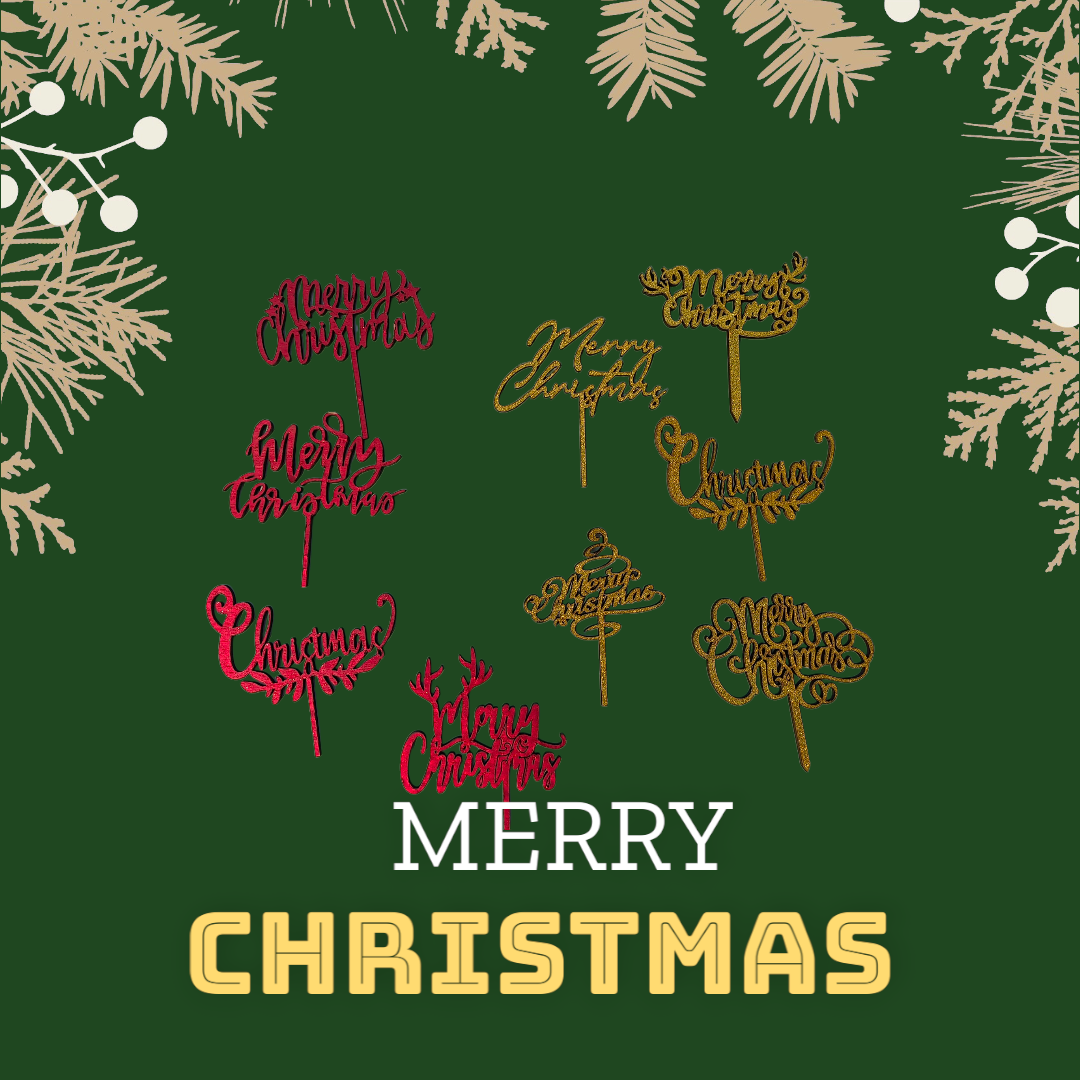 Christmas MDF Glitter Topper 6 PC's pack Random Design