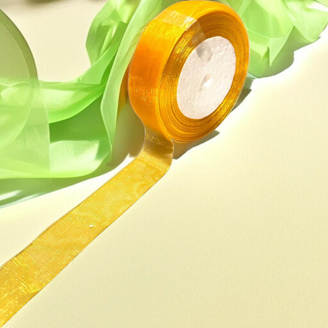 Premium organza Ribbon | size- 25 mm-| Length -30 mtr| Turmeric Yellow