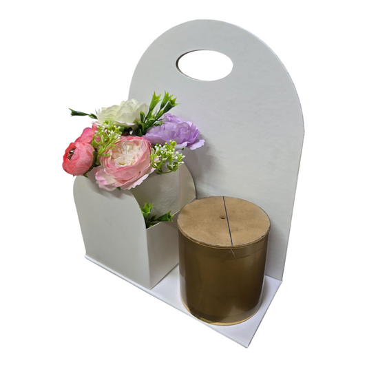 White Foldable Cake & Flower Hamper