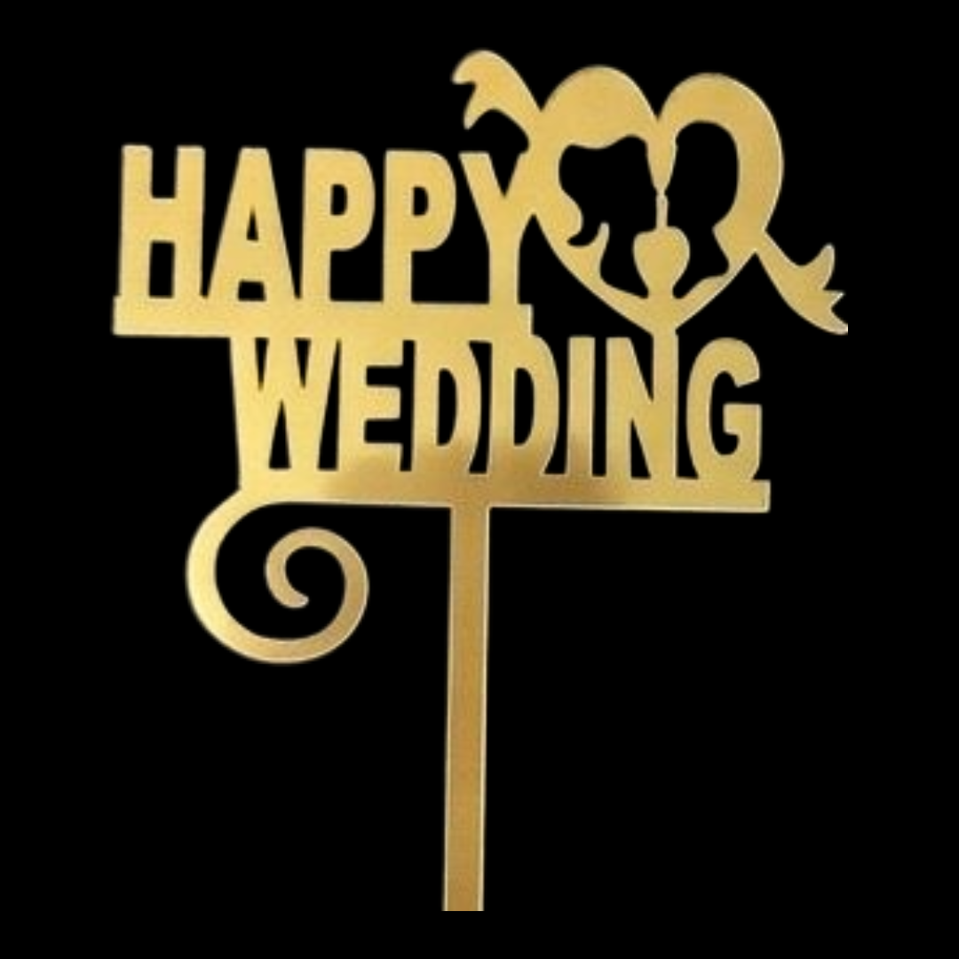 5" Acrylic Cake Topper Happy Wedding #2