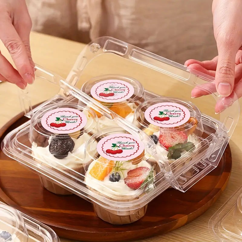 PVC 4 CUP CAKE BOX WITH HANDLE-5 PCS PACK