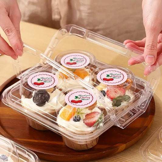 PVC 4 CUP CAKE BOX WITH HANDLE-5 PCS PACK