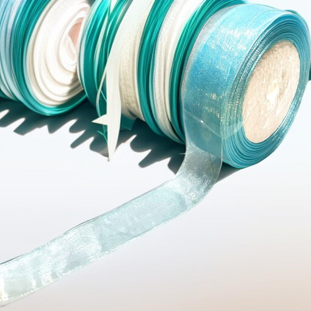 Premium organza Ribbon | size- 25 mm-| Length -30 mtr|Aqua Green