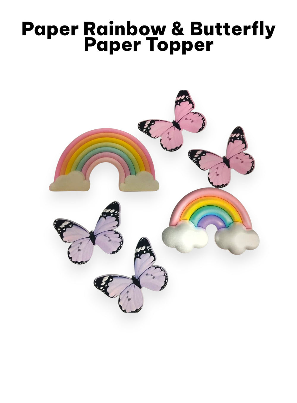 Paper Rainbow Topper Sets with Butterflies | Pack Of 6 pcs #Design 3