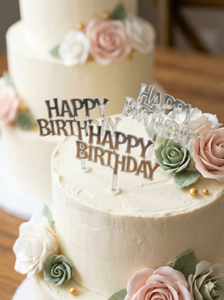 Happy Birthday 2'' Topper 60 Pcs Pack Silver