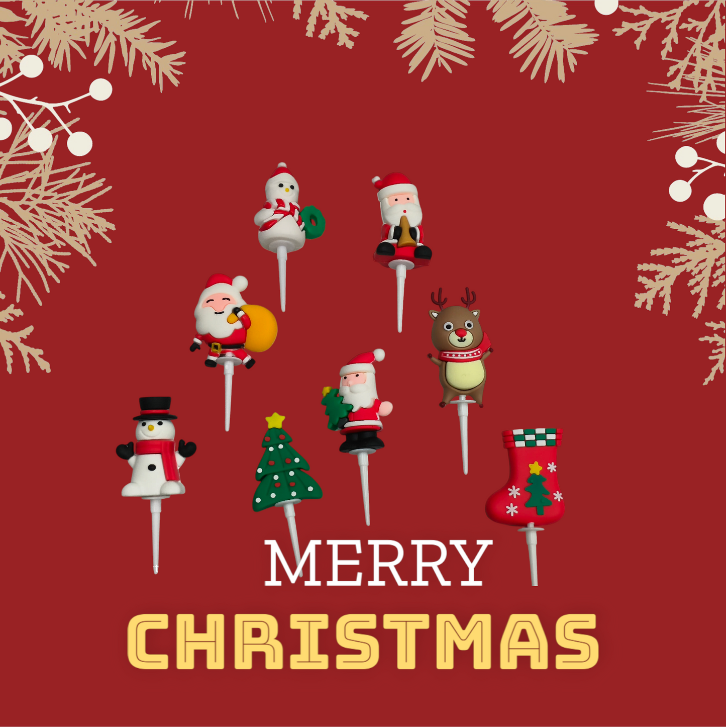 Christmas Santa Cake Toppers 8 PC's set
