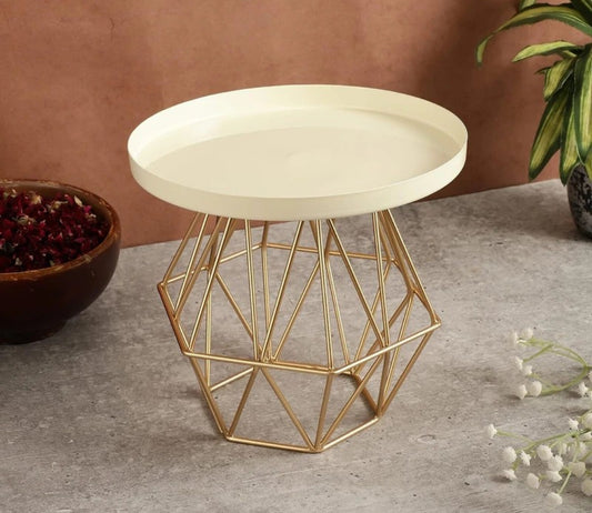Golden White Geometric Cake Stand - 10" Diameter, 8" Height, Brown Color | Fully Washable, Ideal For Weddings, Birthdays, And Celebrations