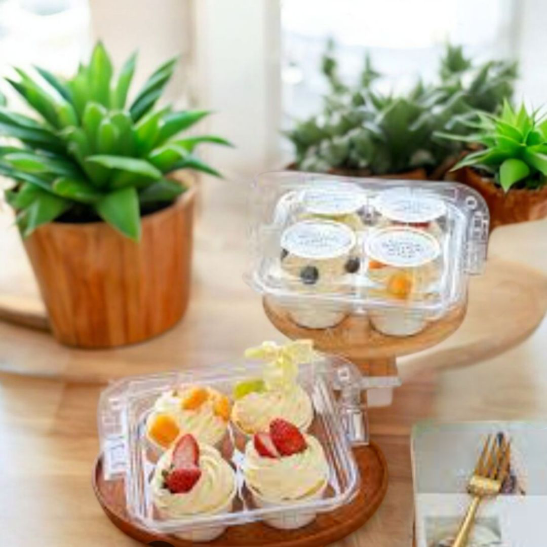 PVC 4 CUP CAKE BOX WITH HANDLE-5 PCS PACK