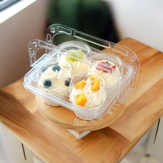 PVC 4 CUP CAKE BOX WITH HANDLE-5 PCS PACK