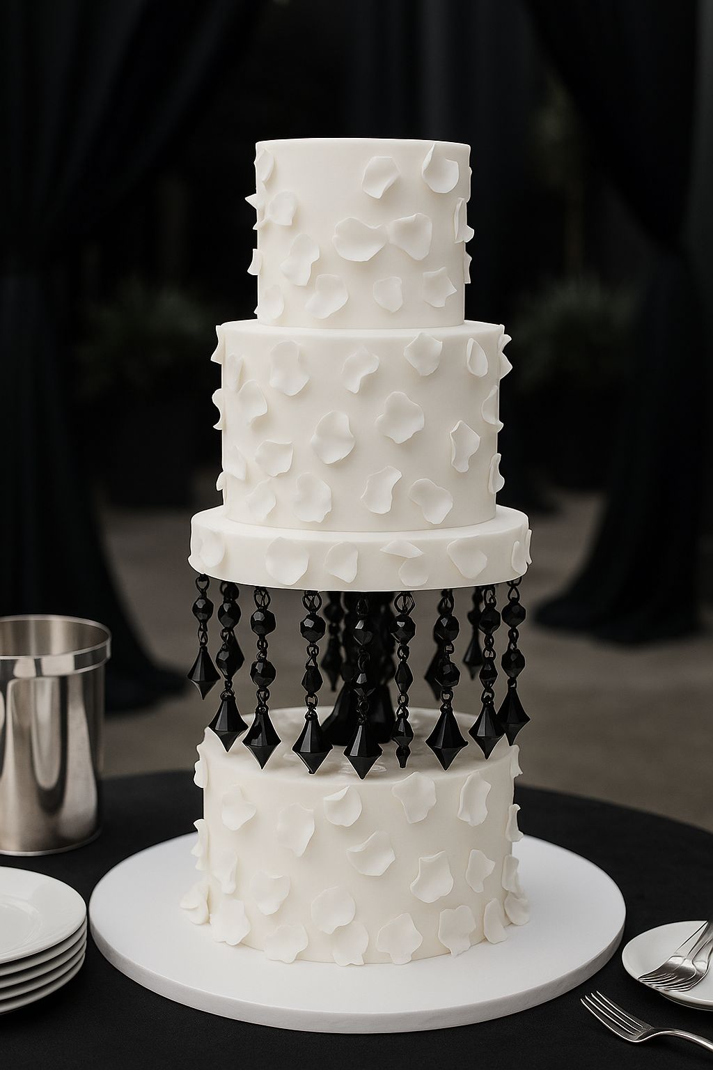 Round Acrylic Spacer| Chandelier with Black Diamond Tier Cake Spacer  6 Inch Base & 6 Inch Height