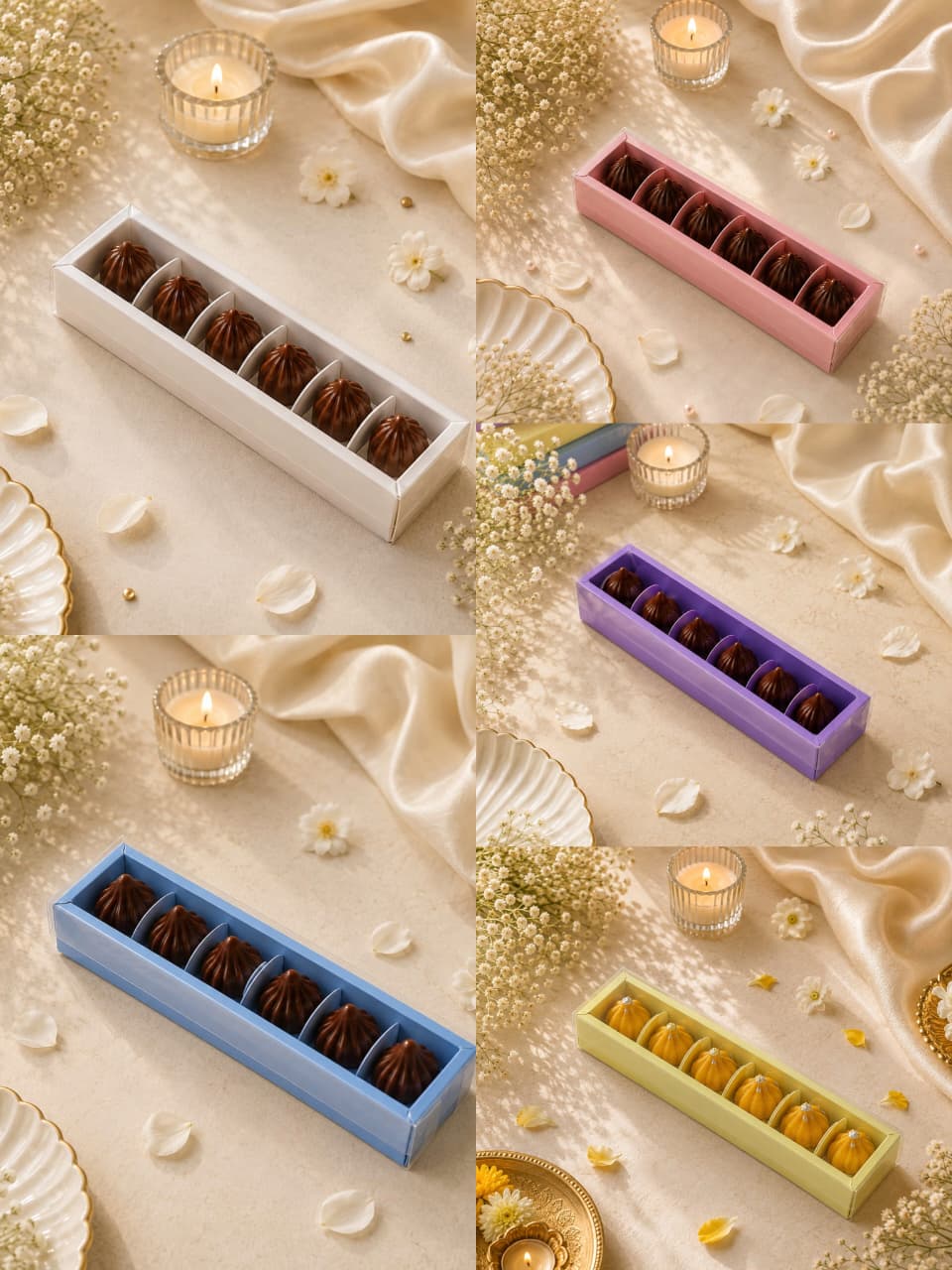 6 Cavity Chocolate Box/Candle Box with Transparent Lid- 9.5*1.75*1.5 Inch (CK-16) Blue  | 10Pcs Pack