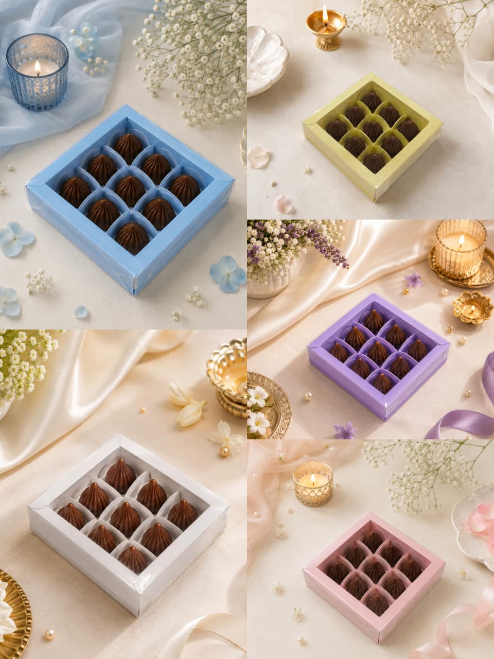 9 Cavity Chocolate Box/Candle Box with Transparent Lid- 5*5*1.5 Inch (CK-17) Blue  | 10 Pcs Pack