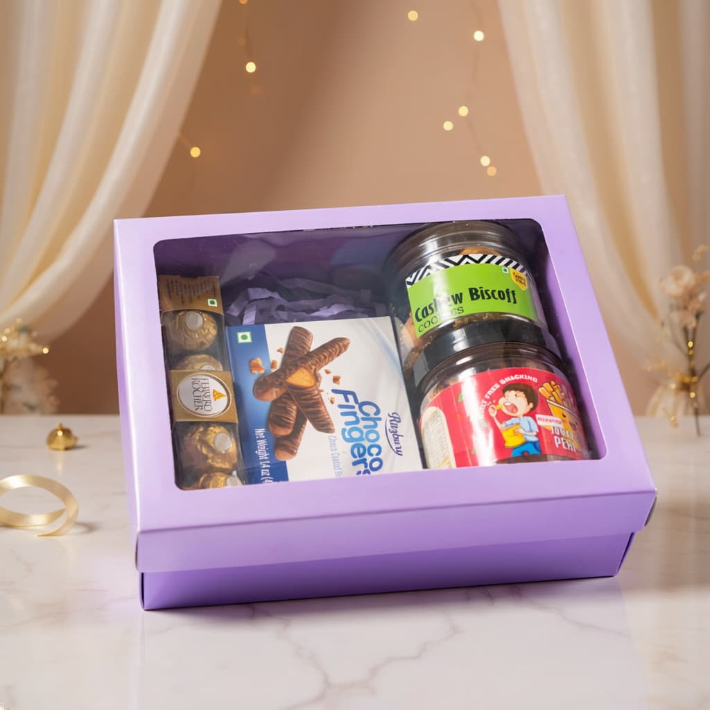 Hamper Box With Top Window Lid And Bottom Tray (9*7*3 Inch) (BK-30) Purple| 10  Pcs Pack