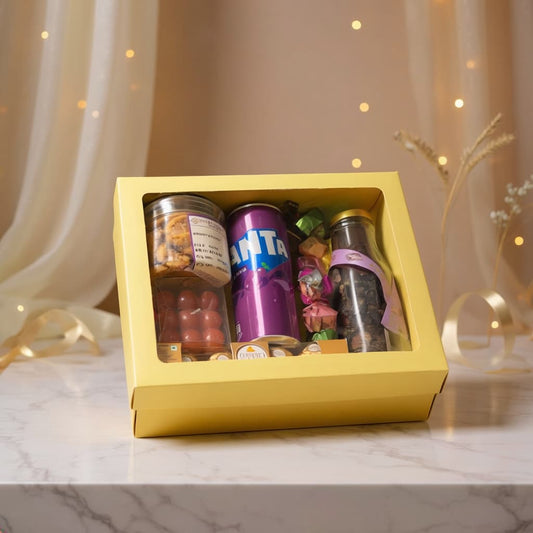 Hamper Box With Top Window Lid And Bottom Tray (9*7*3 Inch) (BK-30) Lemon Yellow| 10  Pcs Pack