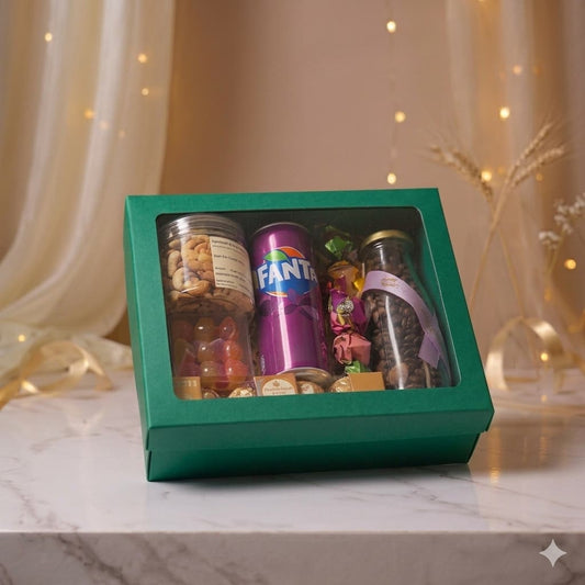 Hamper Box With Top Window Lid And Bottom Tray (9*7*3 Inch) (BK-30) Dark Green | 10  Pcs Pack