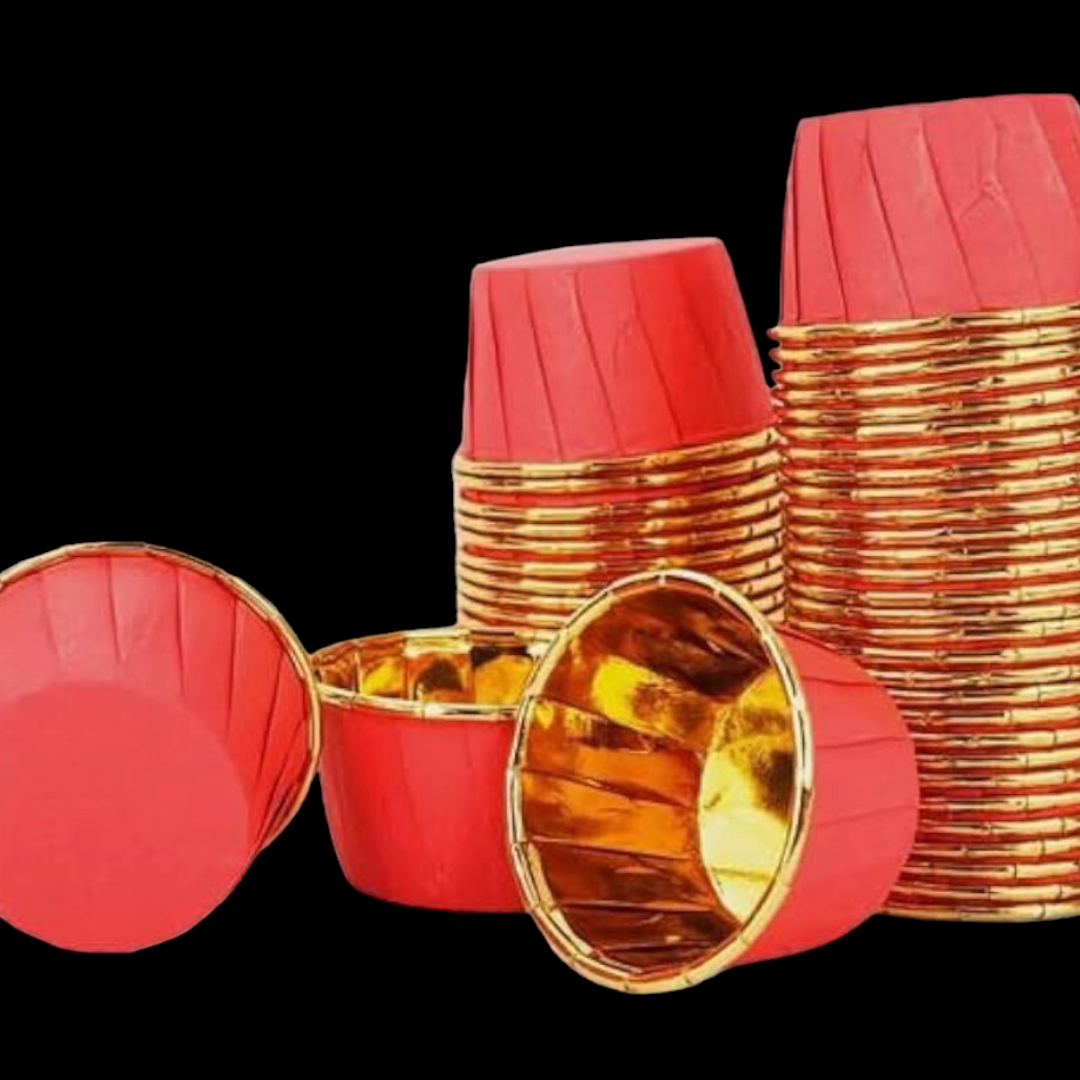 CUP CAKE LINER RED 50 PCS PACK GOLDEN FOILED