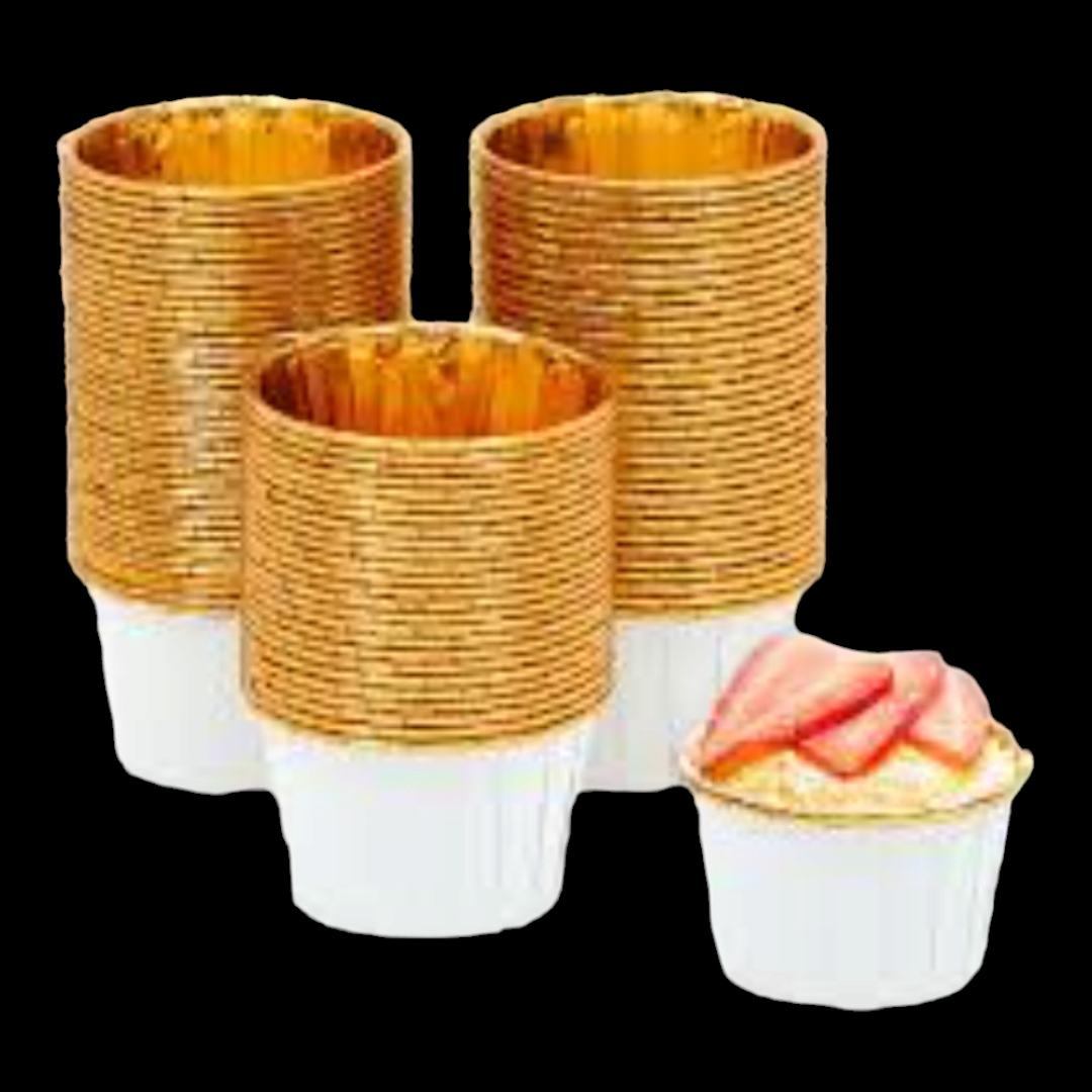 BAKE & SERVE  CUP CAKE LINER WHITE 50 PCS PACK GOLDEN FOIL