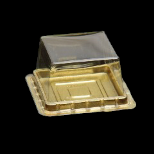 Square Pastry Container Golden Tray With Lid 10 PCS PACK