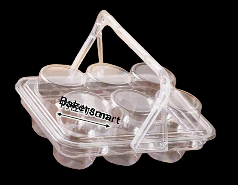 PVC 6 CUP CAKE BOX WITH HANDLE-10 PCS PACK