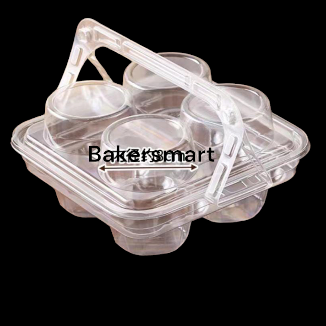 PVC 4 CUP CAKE BOX WITH HANDLE-10 PCS PACK