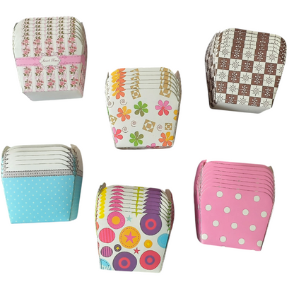 BAKE & SERVE SQUARE CUP LINER 50 PCS PACK, RANDOM COLOR OR DESIGN
