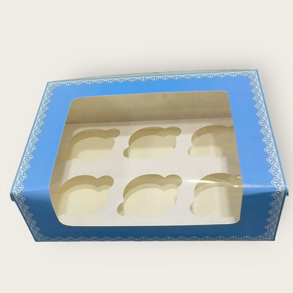 6 Cup Cake / Muffin Box Blue Checks - 10×6.75×3.5- 10 PC's pack