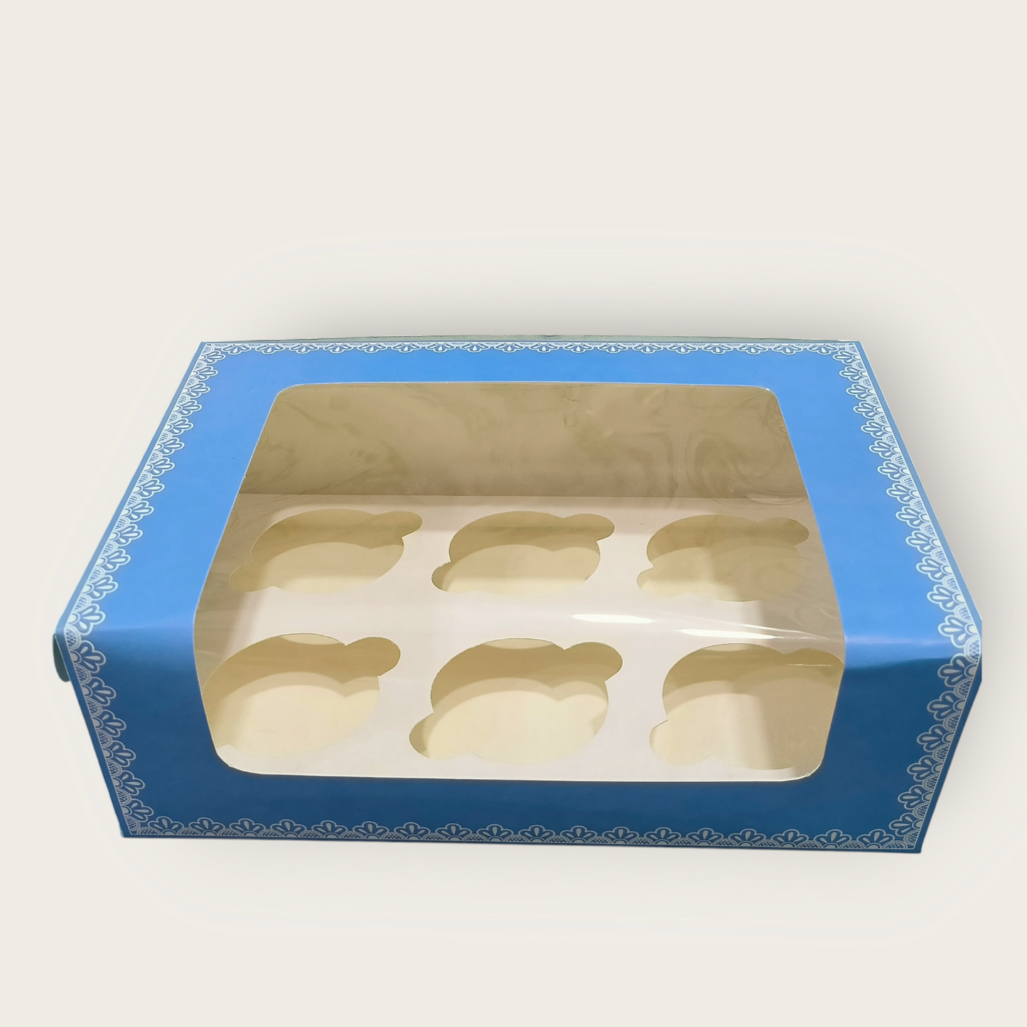 6 Cup Cake / Muffin Box Blue Checks - 10×6.75×3.5- 10 PC's pack