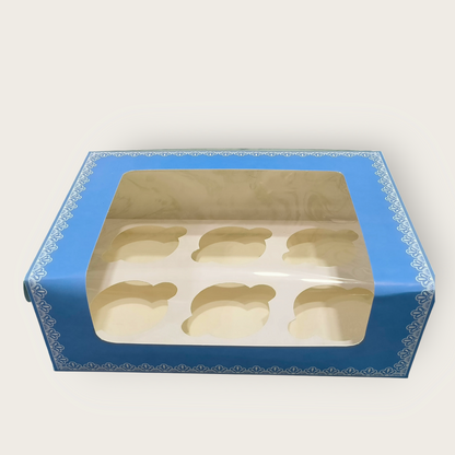 6 Cup Cake / Muffin Box Blue Checks - 10×6.75×3.5- 10 PC's pack