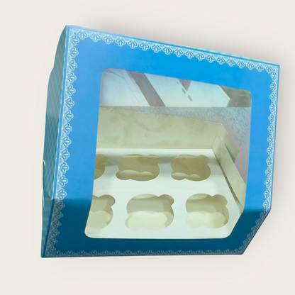 6 Cup Cake / Muffin Box Blue Checks - 10×6.75×3.5- 10 PC's pack