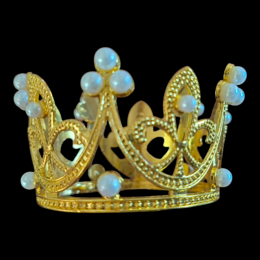 MINI PLASTIC CAKE CROWN GOLD PEARL