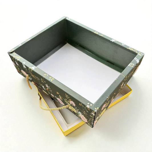 HAMPER BOX WITH ROPE HANDLE – EMERALD BLOSSOM DESIGN (7*9*3 INCH) 10 PC's pack