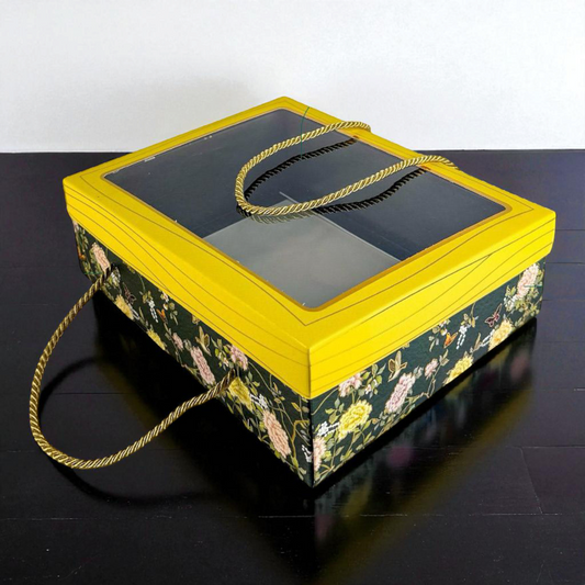 HAMPER BOX WITH ROPE HANDLE – EMERALD BLOSSOM DESIGN (7*9*3 INCH) 10 PC's pack