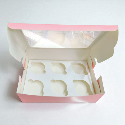 CUP CAKE BOX 6P  SIZE 9*6.75*3.5  PASTLE PINK COLOR -10 PCS PACK