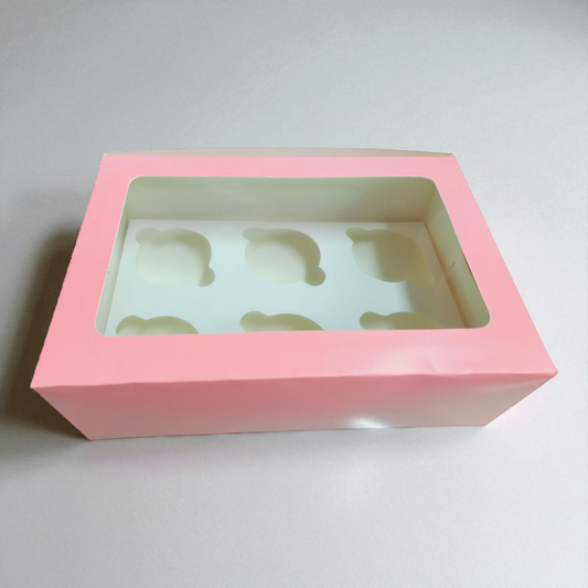 CUP CAKE BOX 6P  SIZE 9*6.75*3.5  PASTLE PINK COLOR -10 PCS PACK