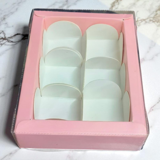 6 Cavity Chocolate Box| Transparent Top| Pastel Pink | 10 PC's pack