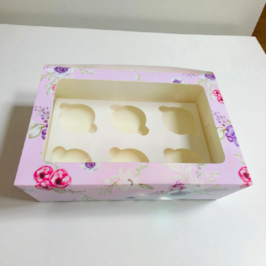 CUP CAKE BOX  L WINDOW 6PCS PINK FLORAL 9*6.75*3.5 10 PCS PACK