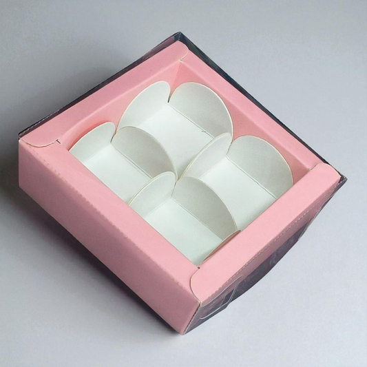 4 Cavity Chocolate Box| Transparent Top| Pastel Pink | 10 PC's pack