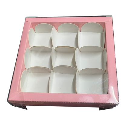 9 Cavity Chocolate Box| Transparent Top| Pastle Pink | 10 PC's pack