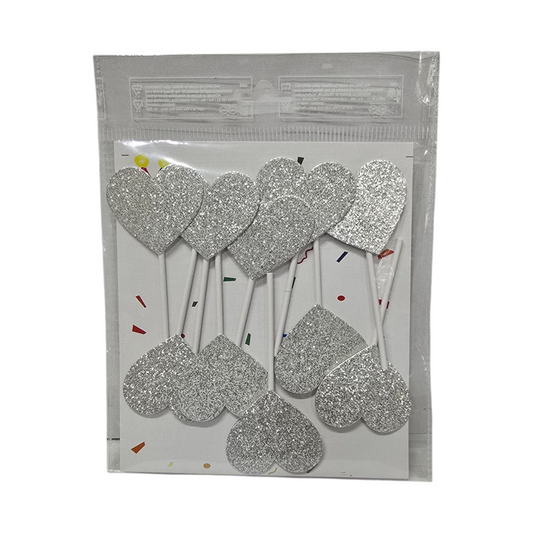 HEART GLITTER SILVER TOPPER 10 PCS PACK