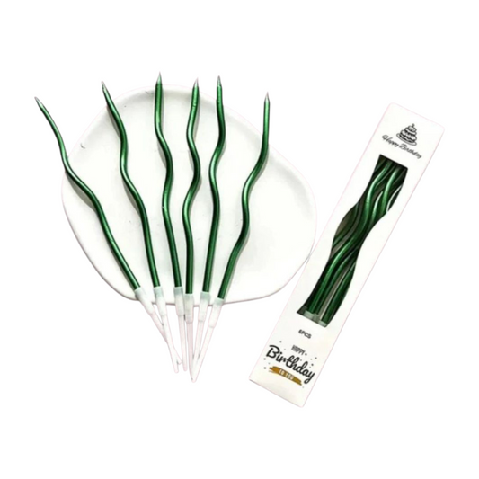 SPIRAL CANDLES GREEN COLOR , 6 PCS PACK