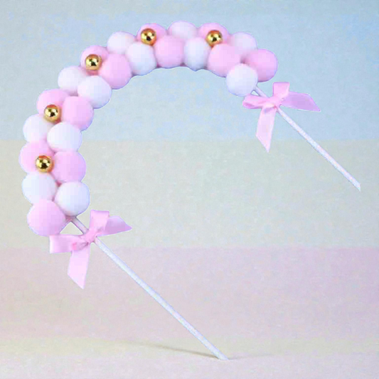 POM POM CAKE TOPPER PINK WHITE