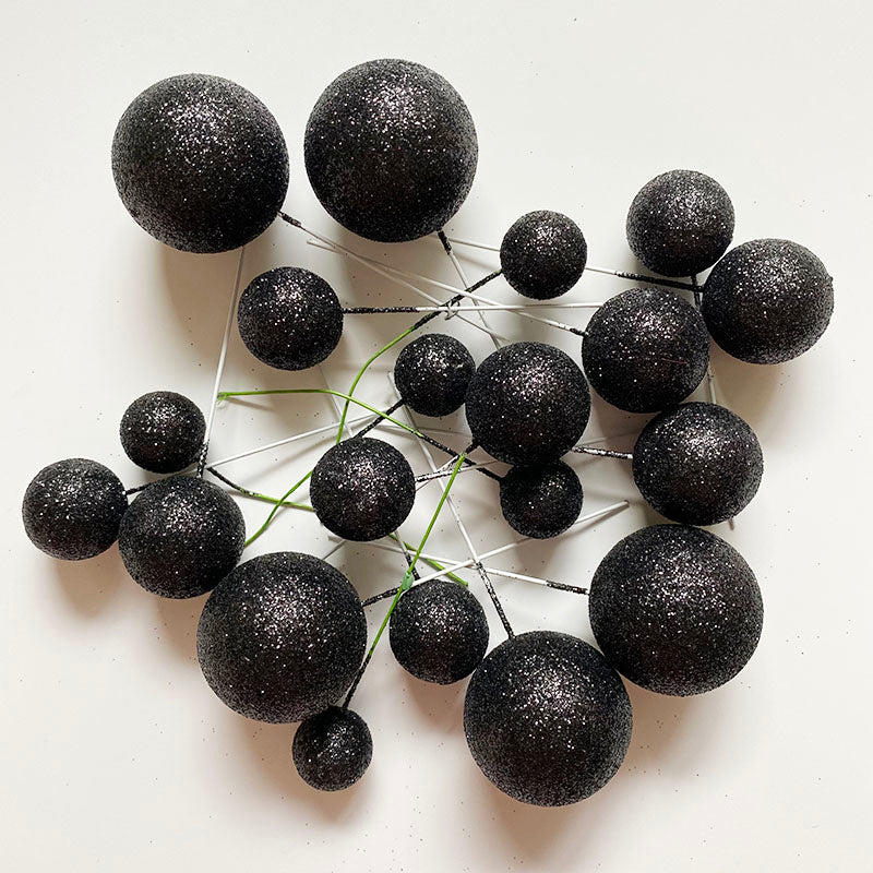 Glitter Faux Ball Black Colour  20 pcs pack