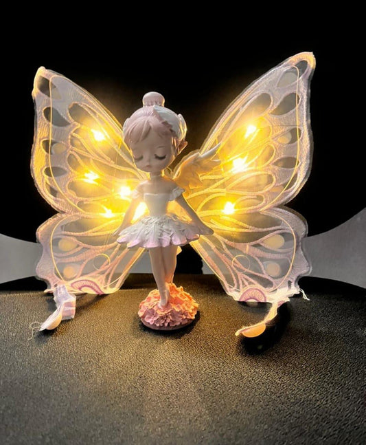 Ceramics Fairy Doll Cake Topper Standing With Embroidered Butterfly Wings